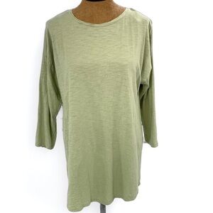 Chico’s The Ultimate Tee linen look celery green 3/4 sleeve v-neck blouse Large 